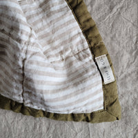 STONEWASHED LINEN BABY/COT QUILT | 120*100 Olive + Stripe