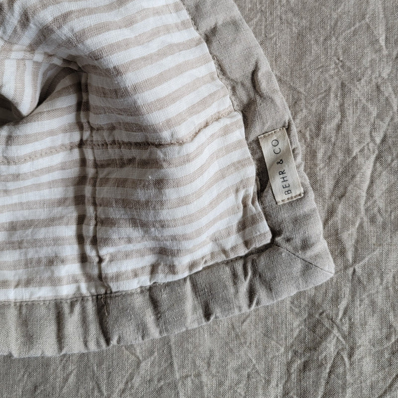 STONEWASHED LINEN BABY/COT QUILT | 120*100 Stone + Stripe